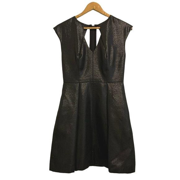 Halston Heritage Black Metallic Cap Sleeve Cocktail Dress